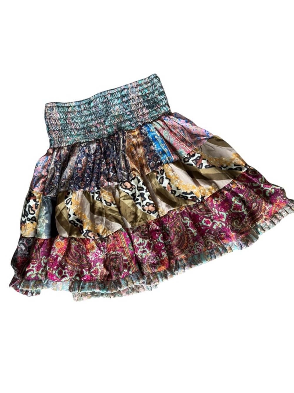 Karma Highway Boho Patchwork Mini Skirt One Size Paisley Tiered Festival 90s Y2K - Picture 2 of 5